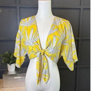 Hutch Yellow Front Tie Palm Leaf Tropical Vacation Crop Top Blouse Size Medium